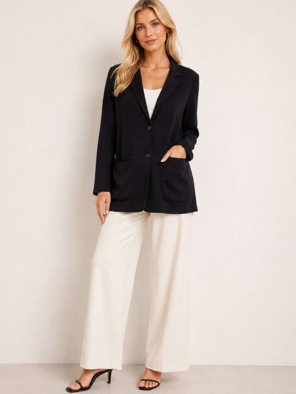 Eileen Fisher Black Lightweight Tencel Lyocell Longline Blazer Jacket Summer S P